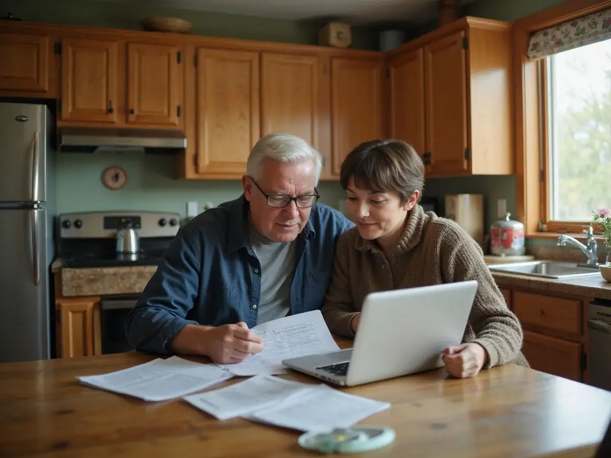 Minneapolis homeowners reviewing refinance paperwork at their kitchen table