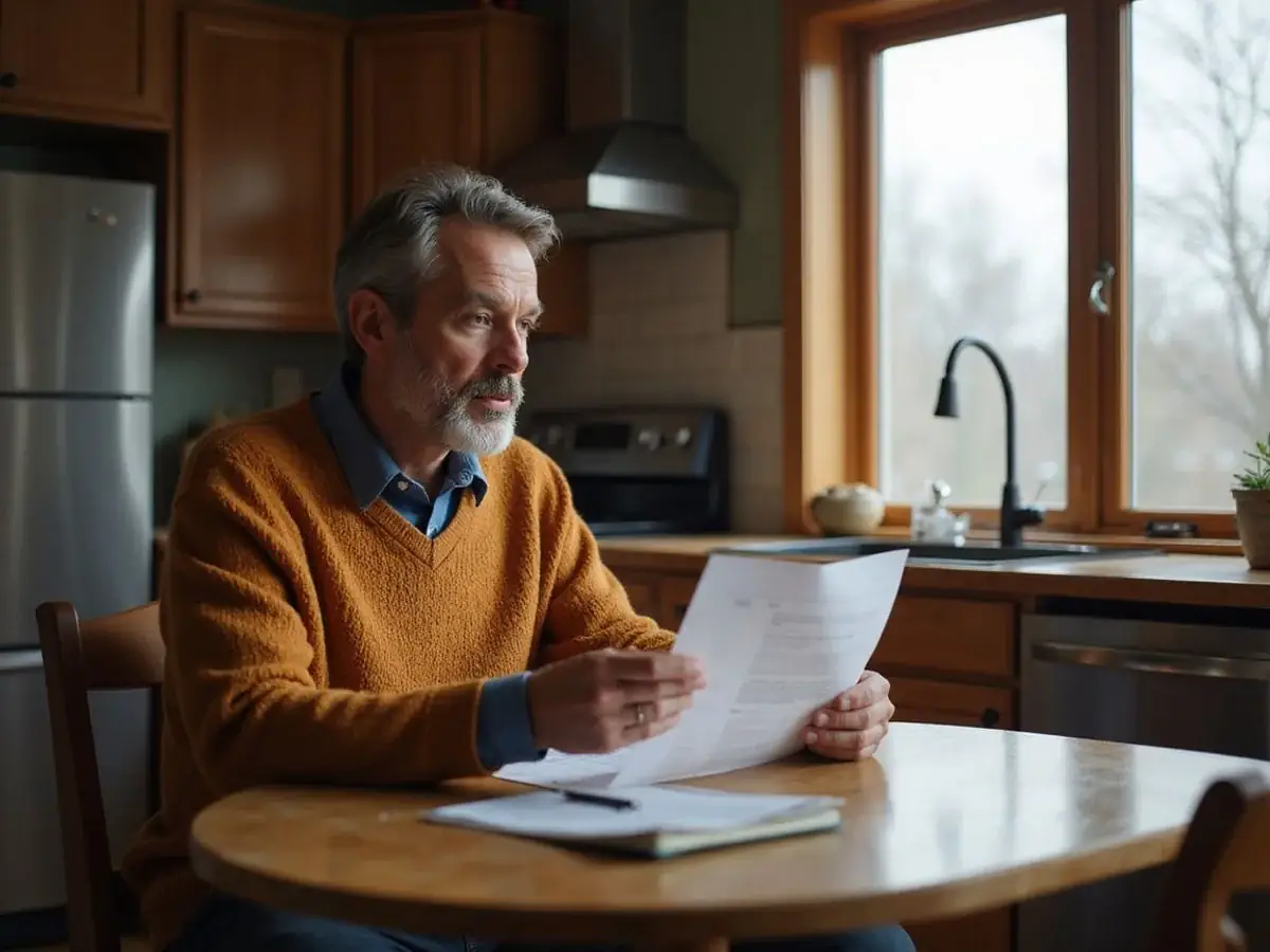 Minneapolis homeowner reading a mortgage foreclosure notice at a kitchen table